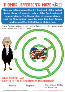 Fourth of July Maze Printable: Free Worksheet PDF for Children